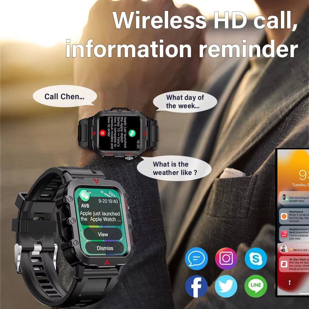 LAXASFIT New Men's Smart Watch LED Flashlight Outdoor Sports Smart Watch Wristwatch Health Monitoring Smart Watch