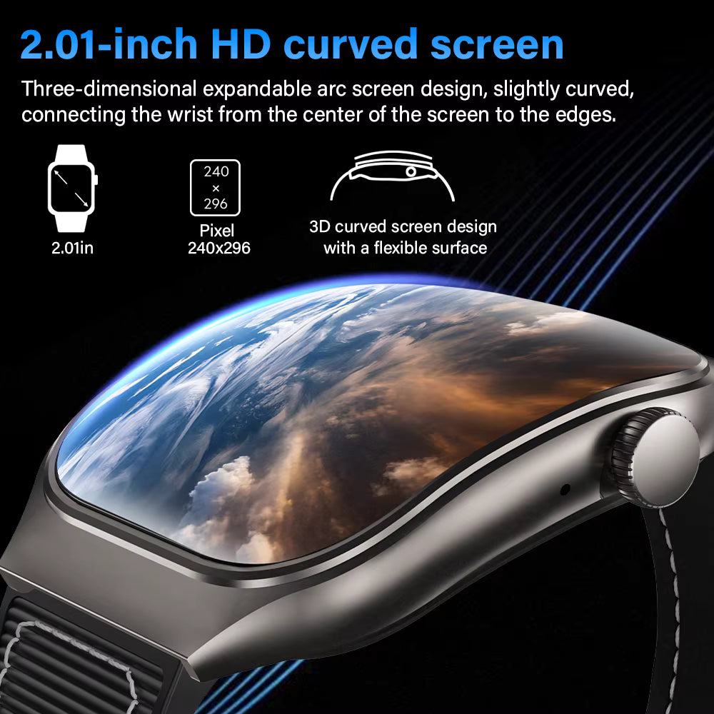 LAXASFIT New Smart Watch 2.01" 3D Curved Screen Men Women BT Call Sports Fitness Health Smartwatch Music Weather Smart Watch